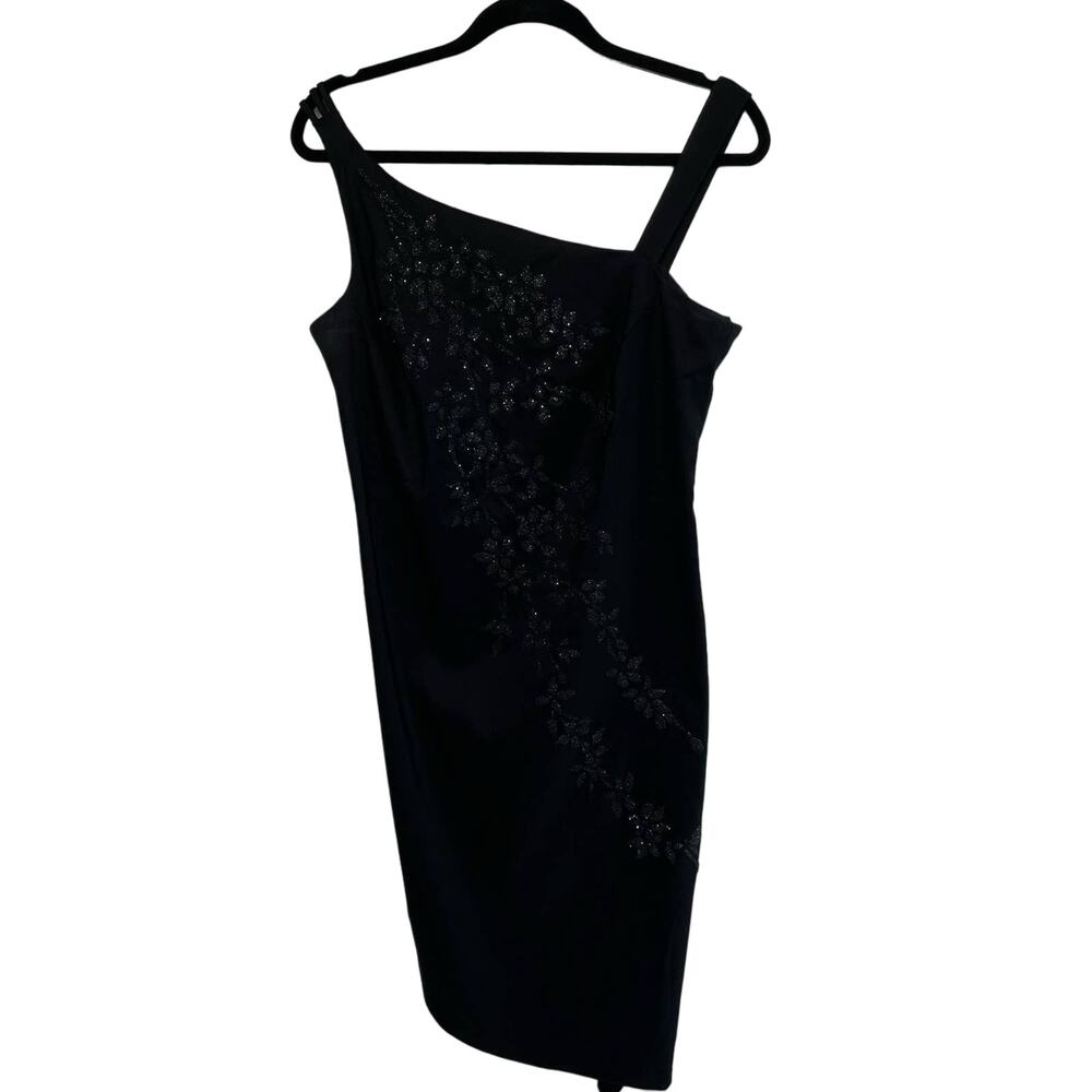 Y2K CDC Asymmetrical Cocktail Dress Sleeveless Embellished Bead Black 12 Petite‎